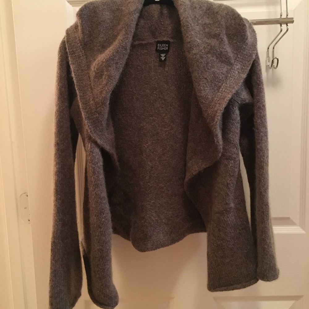 Eileen Fisher Brown Wool/Mohair Open Front Sweater